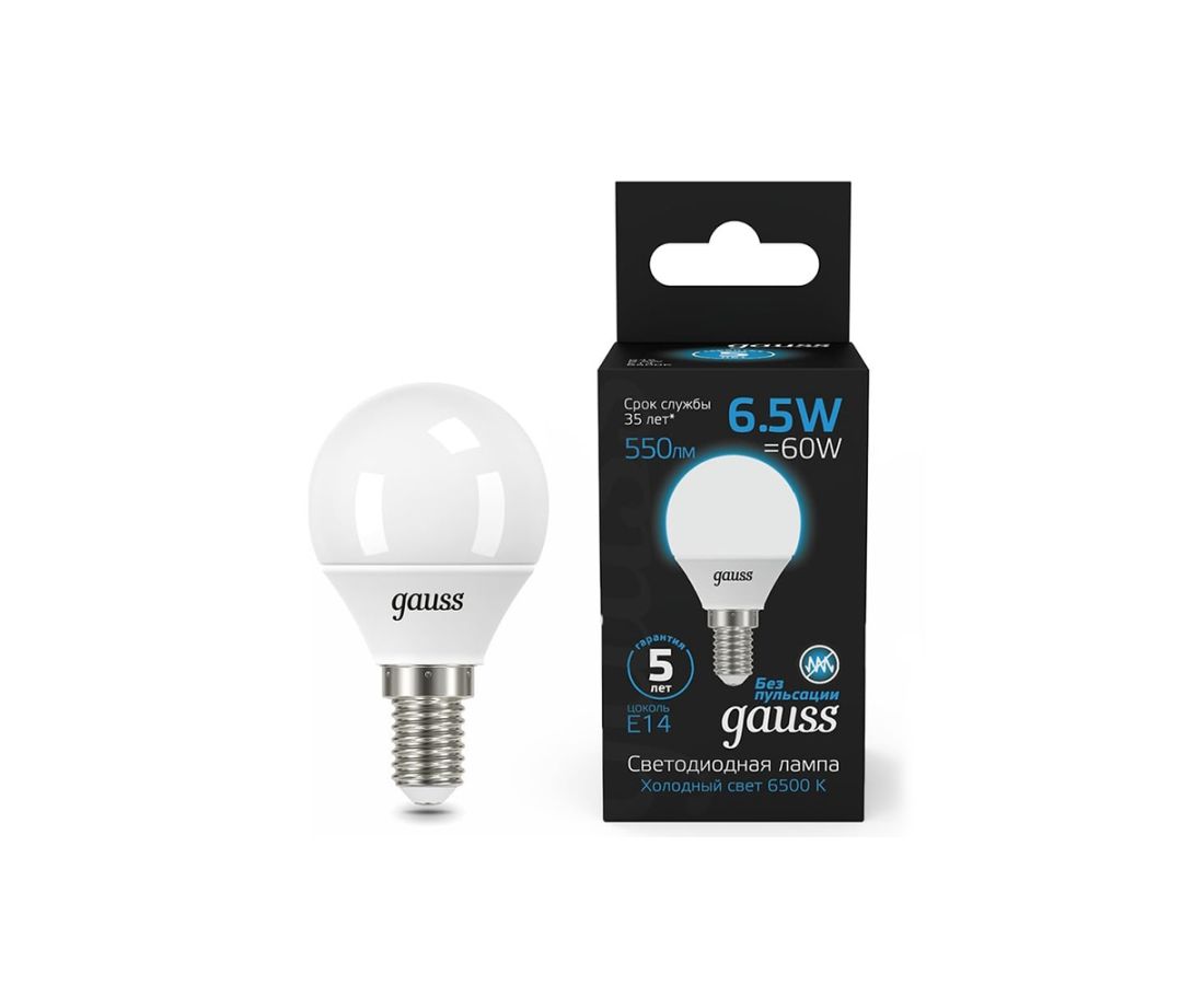 LED ნათურა Ball 6.5W 550lm 6500K E14 - 105101307 Gauss Black — ნათურა და ვაზნა